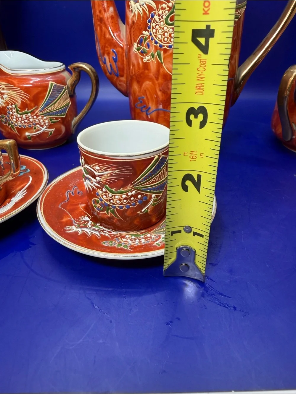 Rust Red Dragonware Porcelain Tea Set with Gold Accents - Vintage